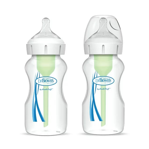 Dr. Brown's Natural Flow Wide-Neck Options+ Anti-Colic Baby Bottles, 9oz, 2 Count, Level 1 Nipple - Preggy Plus