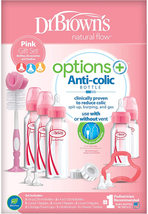 Dr Brown's Natural Flow Options+ Pink Bottle Gift Set (Narrow) - Preggy Plus