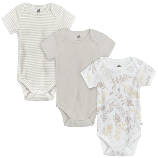 Gerber 3-Pack Baby Neutral Natural Leaves Short Sleeve Bodysuits, 3 - 6 Months (1374431DA N01 3/6) - Preggy Plus