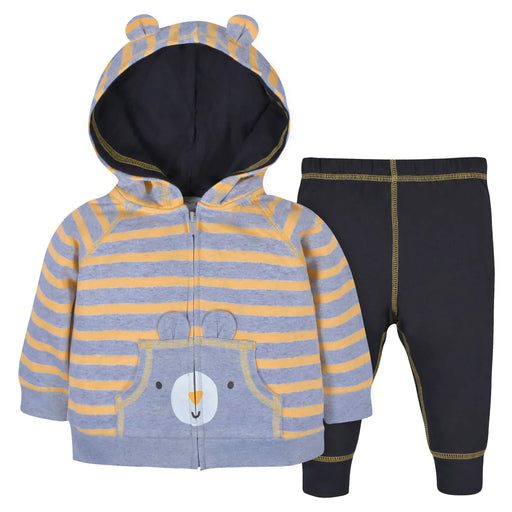 Gerber 2-Piece Baby & Toddler Boys Striped Bear Terry Zip Hoodie & Joggers Set, 24 Months  (33052206Y B03 24M) - Preggy Plus