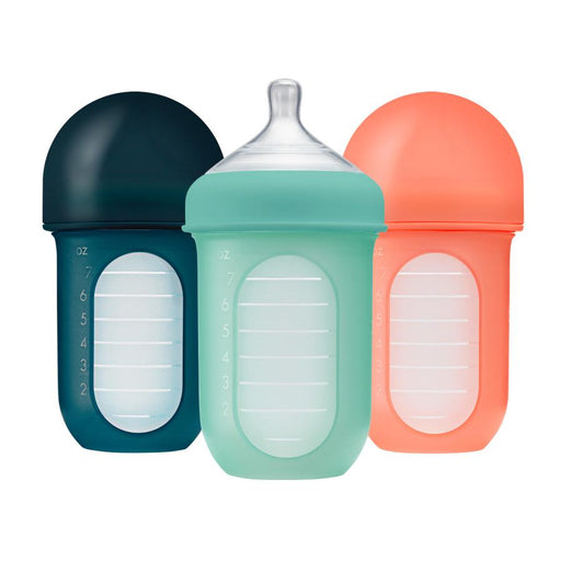 Boon, NURSH Reusable Silicone Pouch Bottle, 8 Ounce with Stage 2 Medium Flow Nipple - Pack of 3, Mint (B11341A1) - Preggy Plus