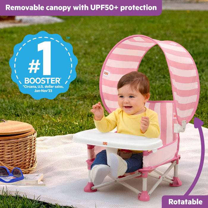 Bright Starts Pop 'N Sit Cabana Portable Booster Chair with UPF Canopy, Indoor/Outdoor