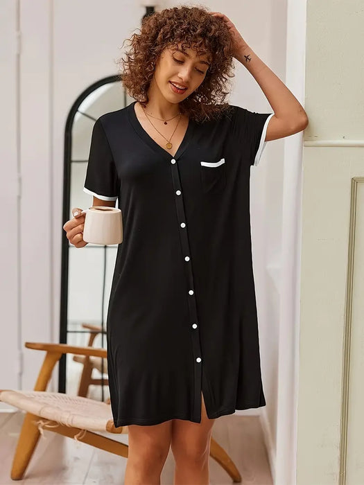Women's Nightdress with buttons for breastfeeding, Black, Small