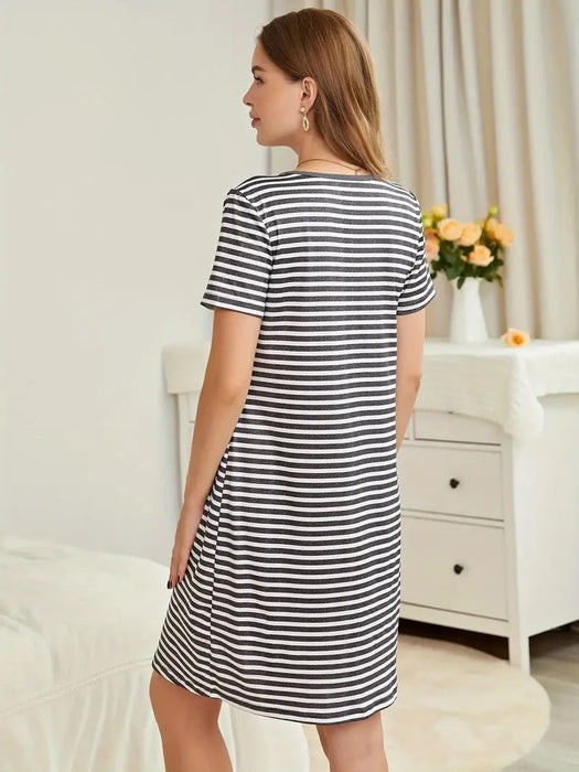 Women's Striped Maternity Nightdress with buttons for breastfeeding, M