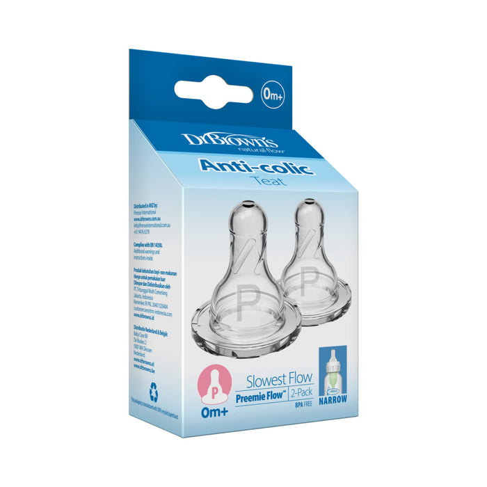 Dr Brown's Preemie Flow Narrow Silicone Nipples (2-Pack)