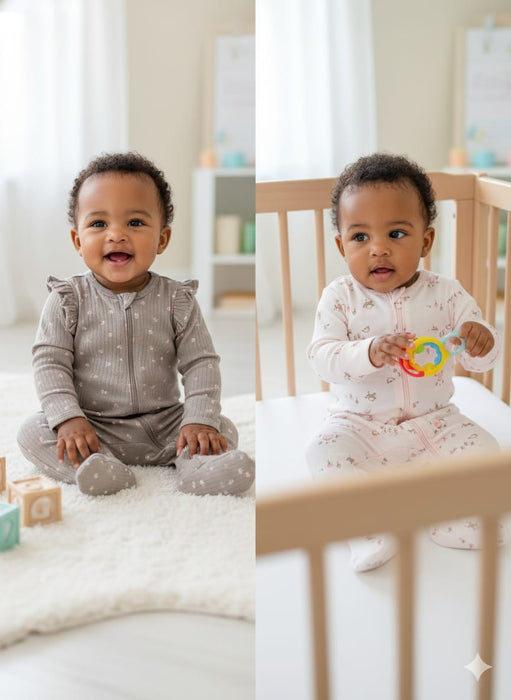 Gerber 2-Pack Girls Pink Garden Sleep n Play Pajamas with mitten cuffs, 6-9 Months (646375 G01 NB2 6-9M)