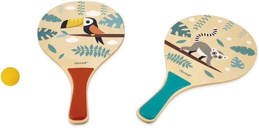 Janod - Tropik Wooden Beach Rackets - Outdoor Game - 2 Rackets, a Ball, Storage Bag