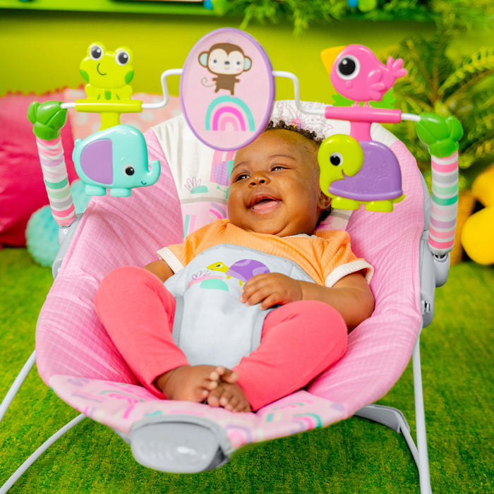 Bright Starts Pink Paradise Vibrating Baby Bouncer