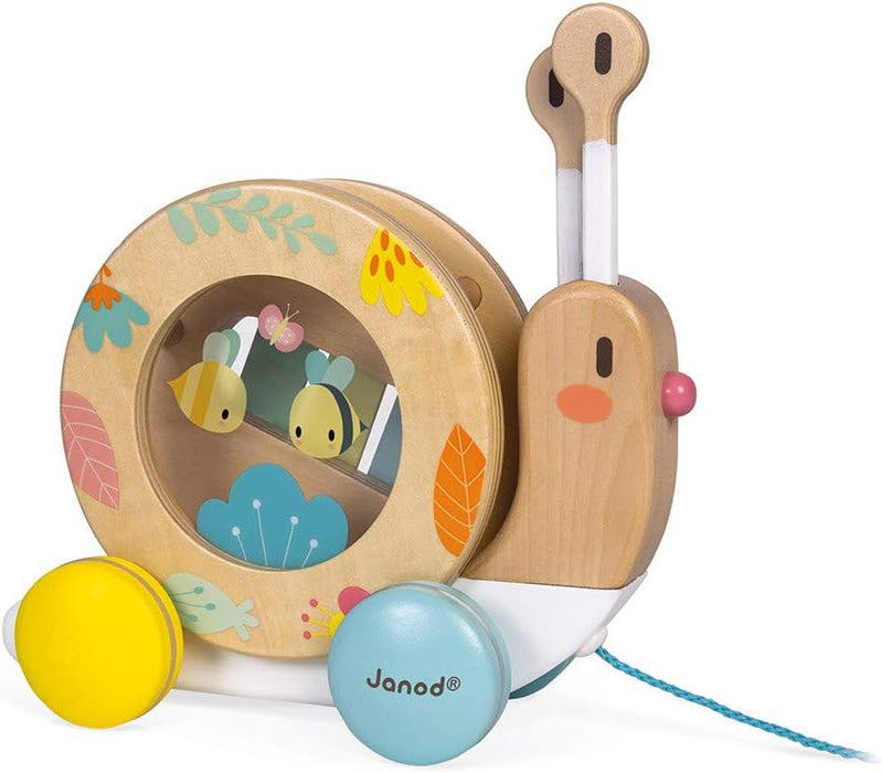 Janod Pure Pull Along Snail - Wooden 2-in1 Musical Toy