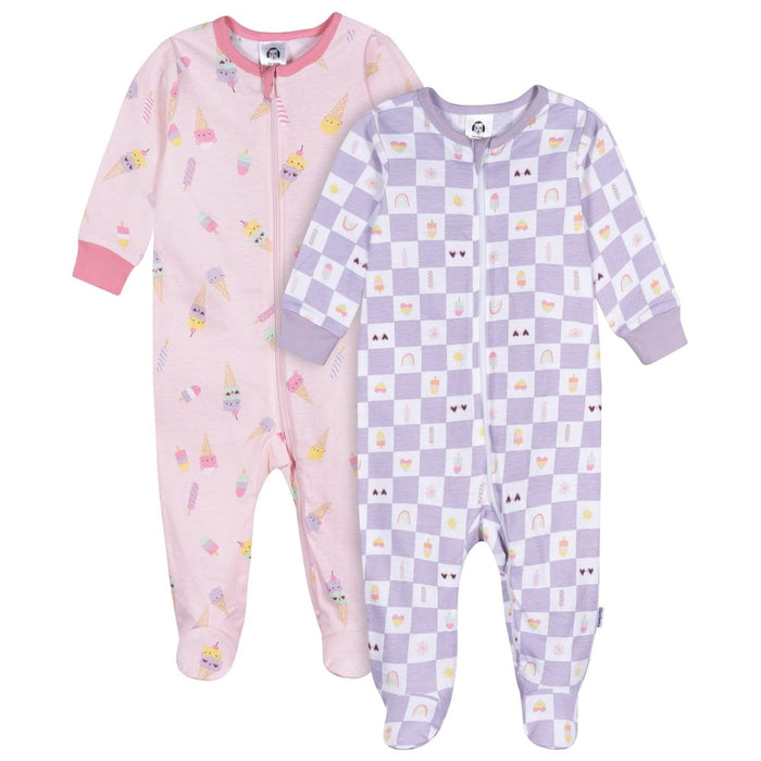Gerber 2-Pack Girls Ice-Cream Checkers Sleep n Play Pajamas, 6-9 Months (582936 G03 6/9) - Preggy Plus