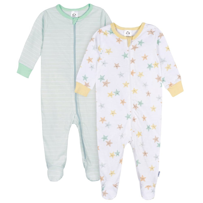 Gerber 2-Pack Neutral Stars and Lines Sleep n Play Pajamas, 6-9 Months (582936 N01 NB2 6/9) - Preggy Plus