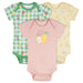Gerber 3-Pack Baby Girls Picnic Short Sleeve Onesies® Bodysuits, 12 Months (582957 G11 NB3 12M) - Preggy Plus