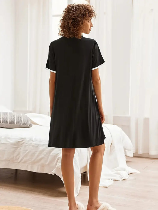 Women's Nightdress with buttons for breastfeeding, Black, X-Large