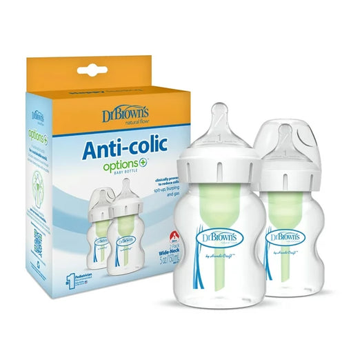 Dr. Brown's Natural Flow Wide-Neck Options+ Anti-Colic Baby Bottles, 5oz, 2 Count - Preggy Plus