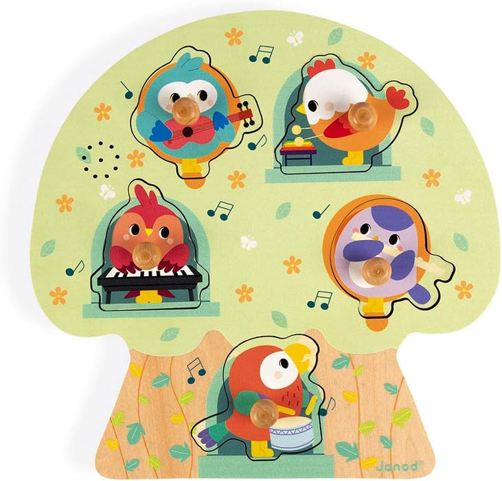 Janod Musical Wooden Puzzle, Birds in Party - 5 Pieces