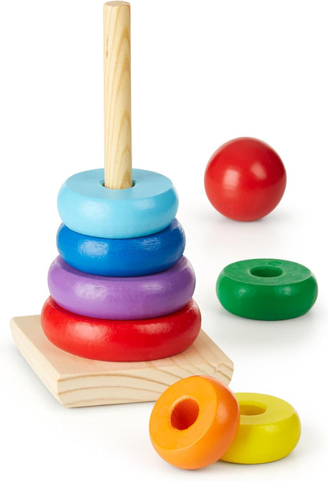 Melissa & Doug Rainbow Stacker Wooden Ring Educational Toy - Wooden Rainbow Stacking Rings Baby Toy