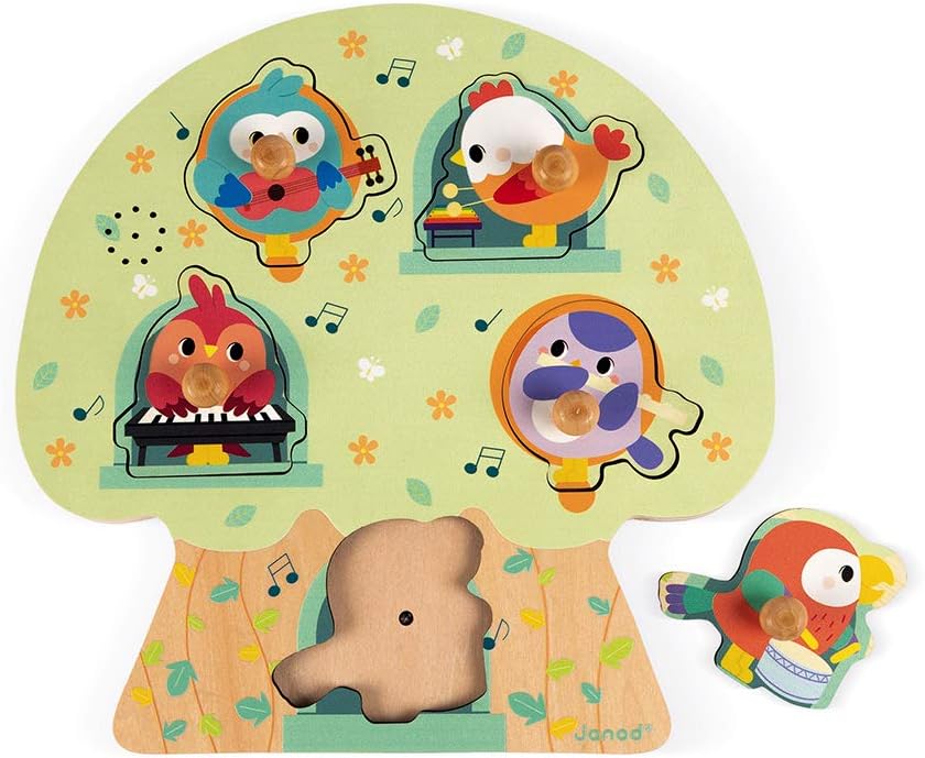 Janod Musical Wooden Puzzle, Birds in Party - 5 Pieces