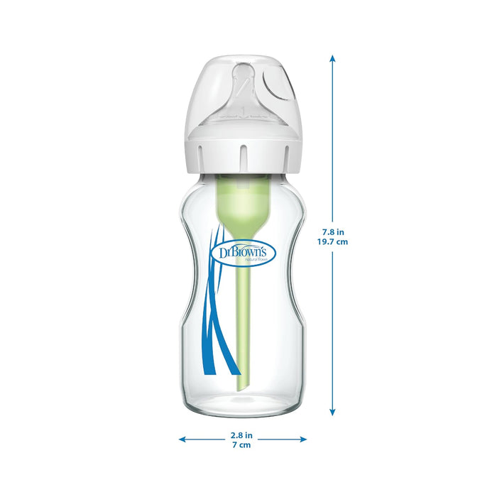 Dr. Brown's Natural Flow GLASS Wide-Neck Options+ Anti-Colic Bottles, 9oz, 1 Count