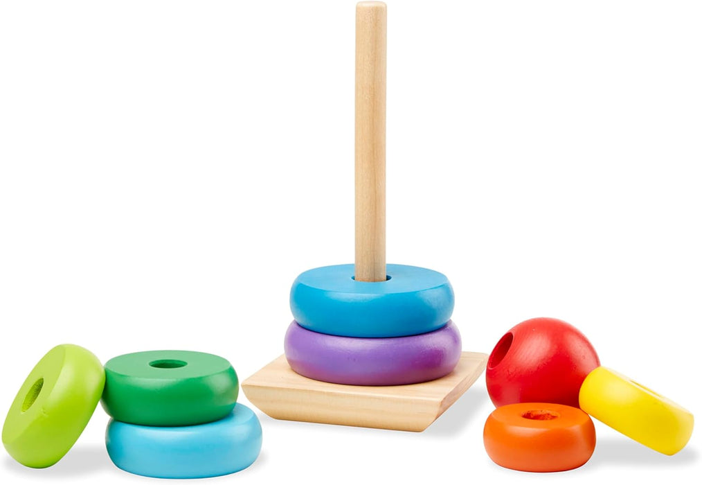 Melissa & Doug Rainbow Stacker Wooden Ring Educational Toy - Wooden Rainbow Stacking Rings Baby Toy