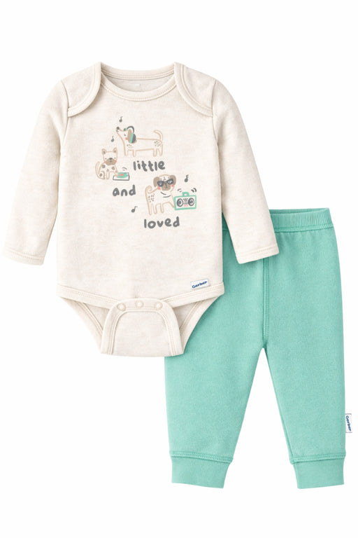 Gerber 2-Piece Baby Boys' Little & Loved Onesies® Bodysuit and Pants Set, 12 Months (624796 B01 NB5 12M) - Preggy Plus
