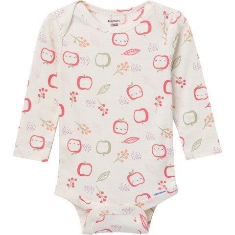 Gerber 2-Pack Baby Girls Orchard Long Sleeve Onesies® Bodysuits, 0-3 Months (625046 G01 NB5 0-3M) - Preggy Plus