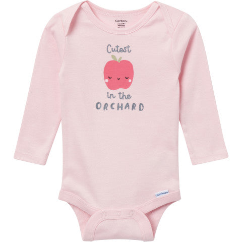 Gerber 2-Pack Baby Girls Orchard Long Sleeve Onesies® Bodysuits, 12 Months (625046 G01 NB5 12M) - Preggy Plus