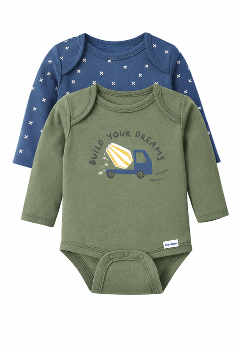 Gerber 2-Pack Baby Boys Build Your Dreams Short Sleeve Onesies® Bodysuits, 12 Months (625296 B02 NB5 12M) - Preggy Plus