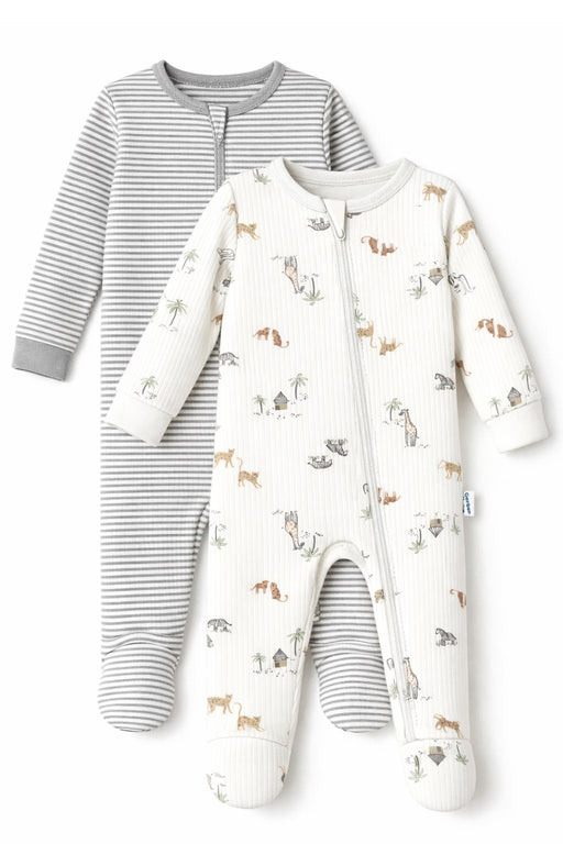 Gerber 2-Pack Boys Neutral Safari Sleep n Play Pajamas, 6-9 Months (645665 N01 NB2 6-9M) - Preggy Plus
