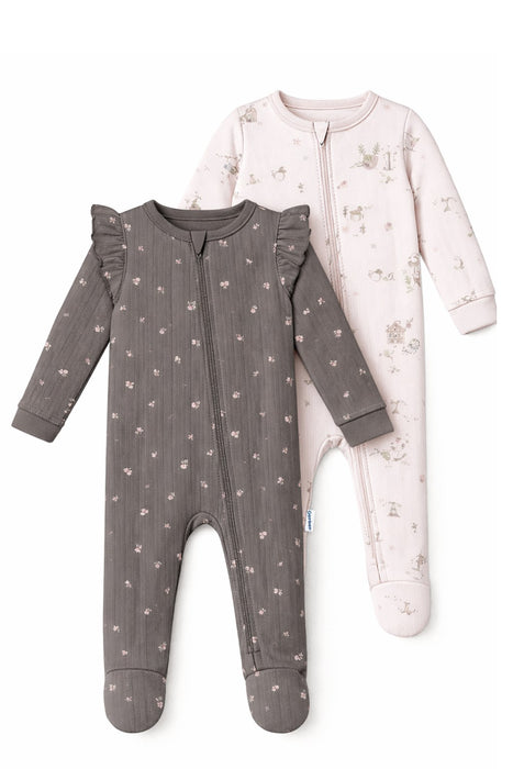 Gerber 2-Pack Girls Pink Garden Sleep n Play Pajamas with mitten cuffs, 0-3 Months (646375 G01 NB2 0-3M) - Preggy Plus