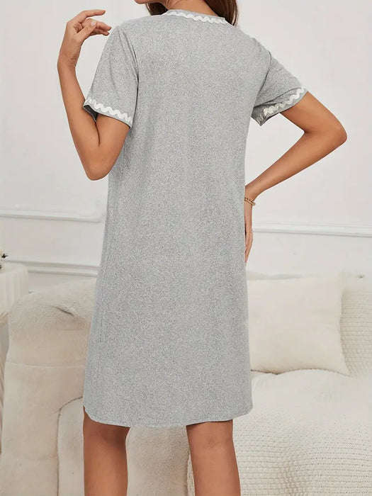 Grey with White Applique Nightdress with buttons, Small