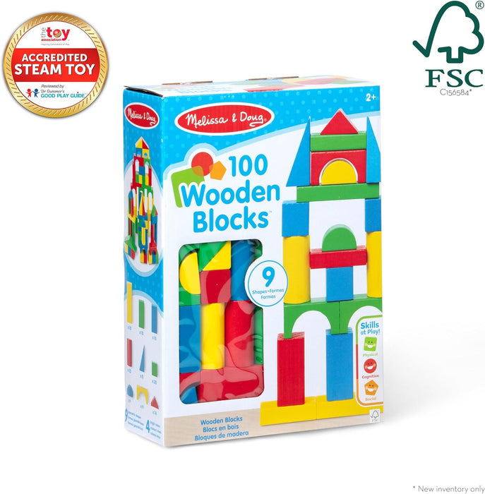 Melissa & Doug Wooden Building Blocks Set - 100 Blocks