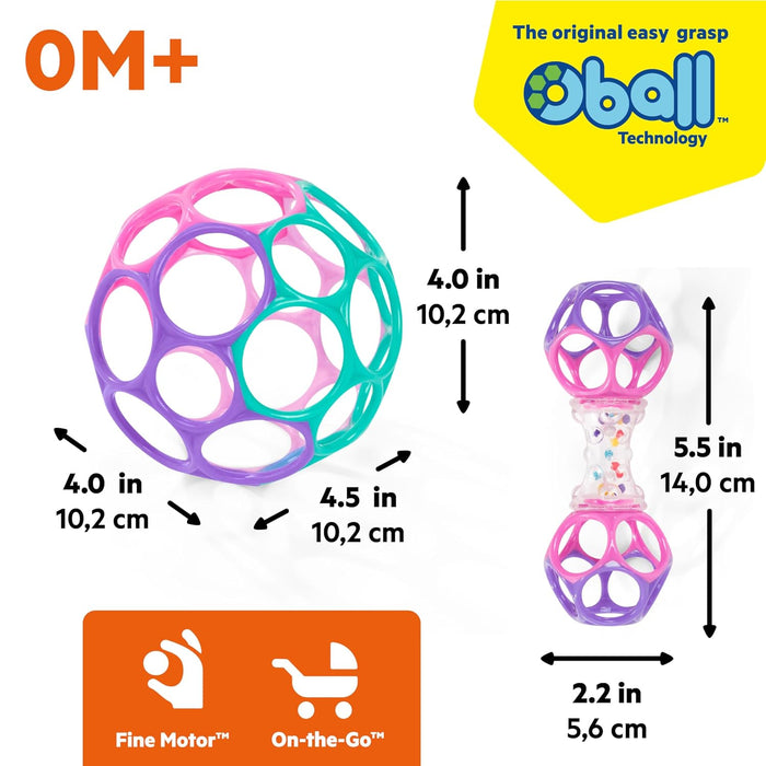 Bright Starts Delightful Duo 2-Pack Gift Set with Easy-Grasp Oball Rattles, Pink