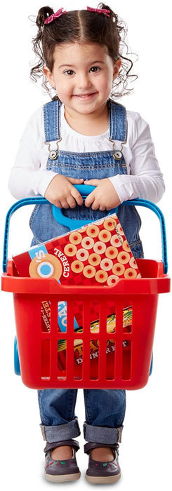 Melissa & Doug Fill and Roll Grocery Basket Play Set With Play Food Boxes and Cans (11 pcs)