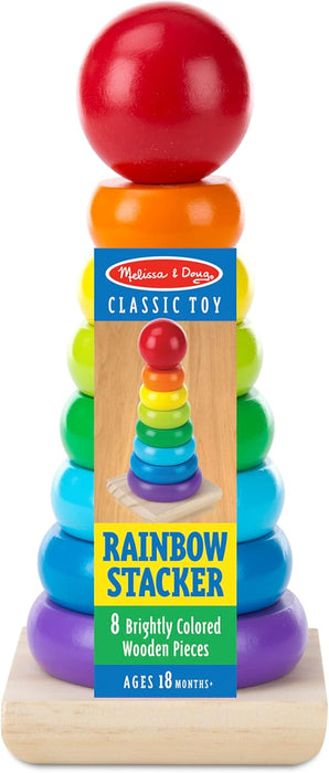 Melissa & Doug Rainbow Stacker Wooden Ring Educational Toy - Wooden Rainbow Stacking Rings Baby Toy