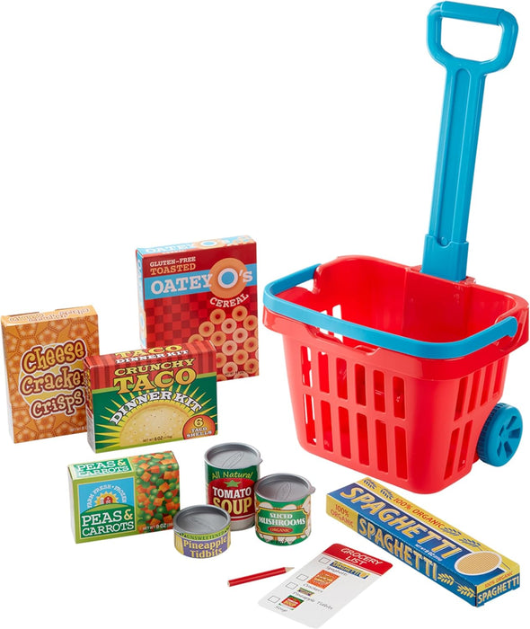 Melissa & Doug Fill and Roll Grocery Basket Play Set With Play Food Boxes and Cans (11 pcs)