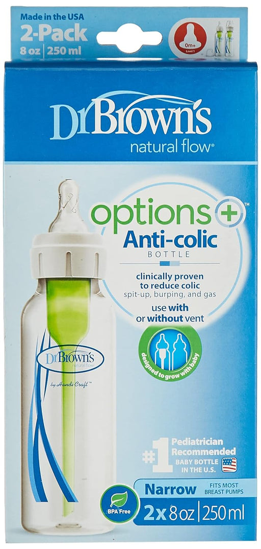 Dr. Brown's Natural Flow Narrow Options+ Anti-Colic Baby Bottles, 8oz, 2 Count - Preggy Plus
