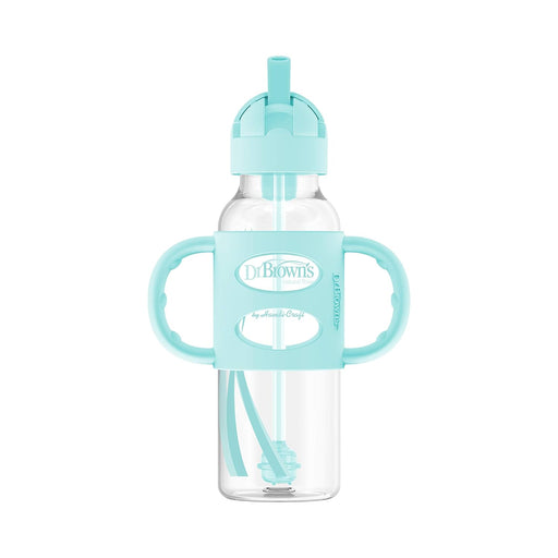 Dr. Brown's Milestones Narrow Sippy Straw Bottle with 100% Silicone Handles, 8oz/250mL, Mint, 1 Pack, 6m+ - Preggy Plus