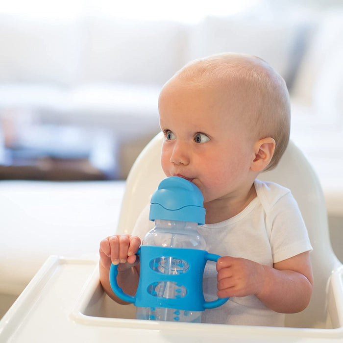 Dr. Brown's Milestones Wide-Neck Sippy Straw Bottle with 100% Silicone Handles, 9oz, Blue, 1 Pack, 6m+