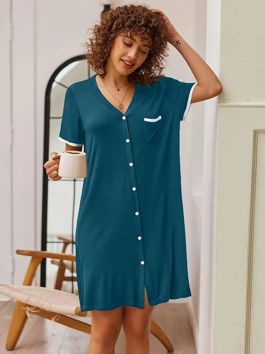 Women's Nightdress with buttons for breastfeeding, Dark Teal, X-Large