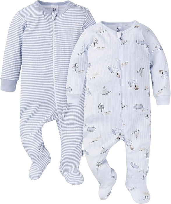 Gerber 2-Pack Neutral Baby Sleep n Play Pajamas, Newborn (645664 N01 NB2)