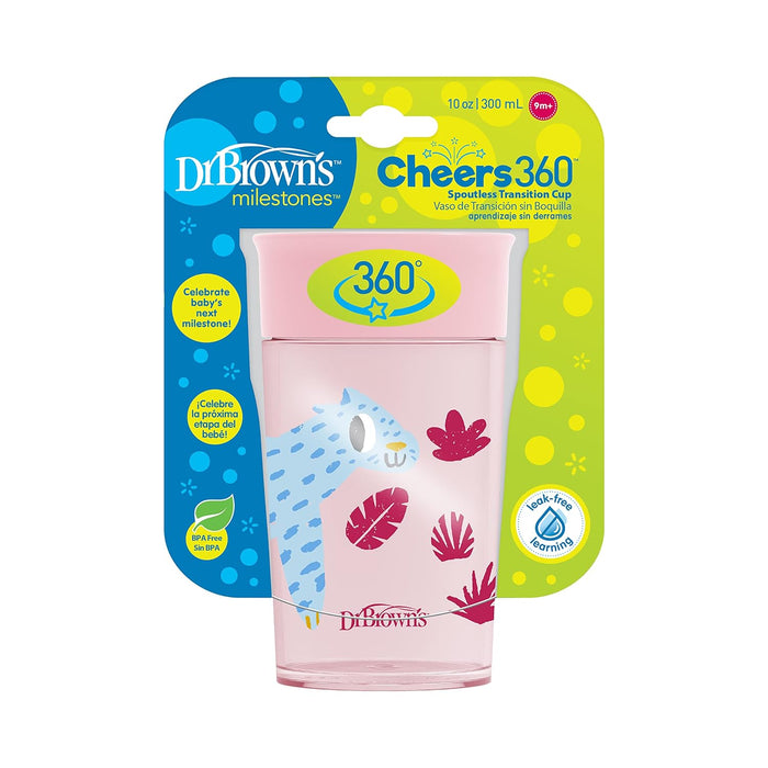 Dr. Brown’s Milestones Cheers 360 Cup Spoutless Transition Cup, Pink Leopard, 10 oz/300 mL - Preggy Plus