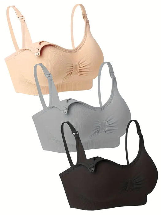 Maternity/Nursing Bra, Set of 3 (Black, Grey, Beige) - XX-Large