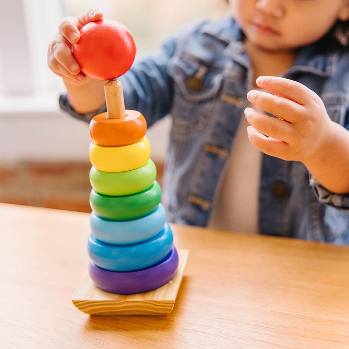 Melissa & Doug Rainbow Stacker Wooden Ring Educational Toy - Wooden Rainbow Stacking Rings Baby Toy