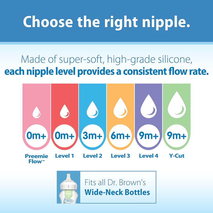 Dr Brown's Level 3 (Medium-Fast Flow) Wide-Neck Silicone Nipples (2-Pack)