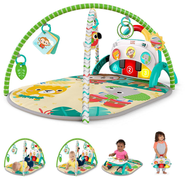 Bright Starts 4-in-1 Groovin’ Kicks Piano Gym, Tummy Time Play Mat & Baby Toys, Tropical Safari