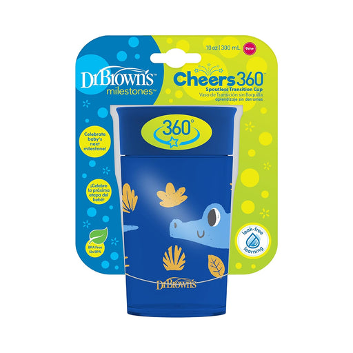 Dr. Brown’s Milestones Cheers 360 Cup Spoutless Transition Cup, Blue Animals, 10 oz/300 mL - Preggy Plus