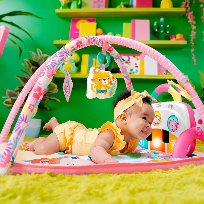 Bright Starts 4-in-1 Groovin’ Kicks Piano Gym, Tummy Time Play Mat & Baby Toys, Floral Fiesta
