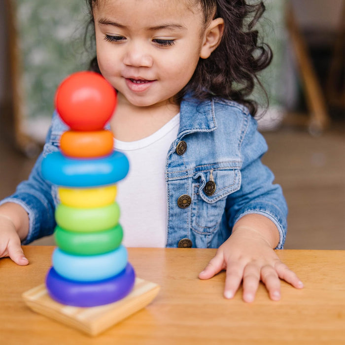 Melissa & Doug Rainbow Stacker Wooden Ring Educational Toy - Wooden Rainbow Stacking Rings Baby Toy