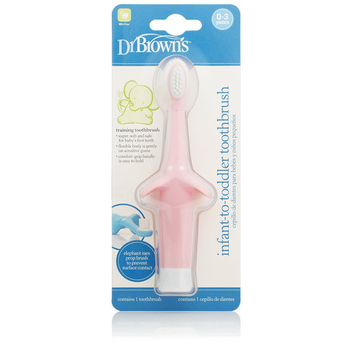 Dr. Brown's Infant-to-Toddler Training Toothbrush, Soft for Baby's First Teeth, Pink Elephant, 0-3 Years - Preggy Plus