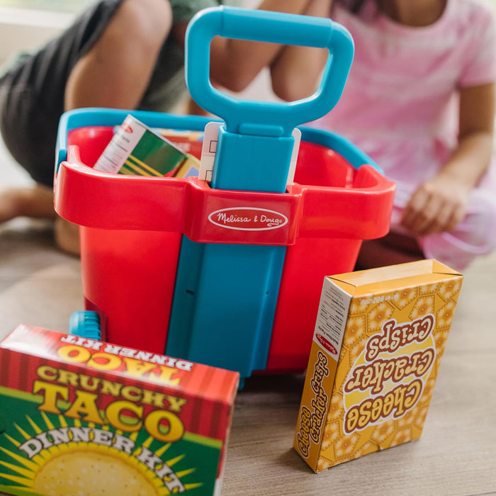 Melissa & Doug Fill and Roll Grocery Basket Play Set With Play Food Boxes and Cans (11 pcs)